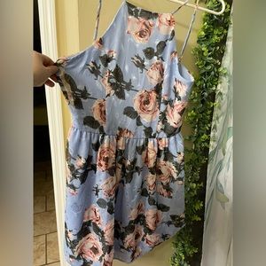 blue flower back tie dress